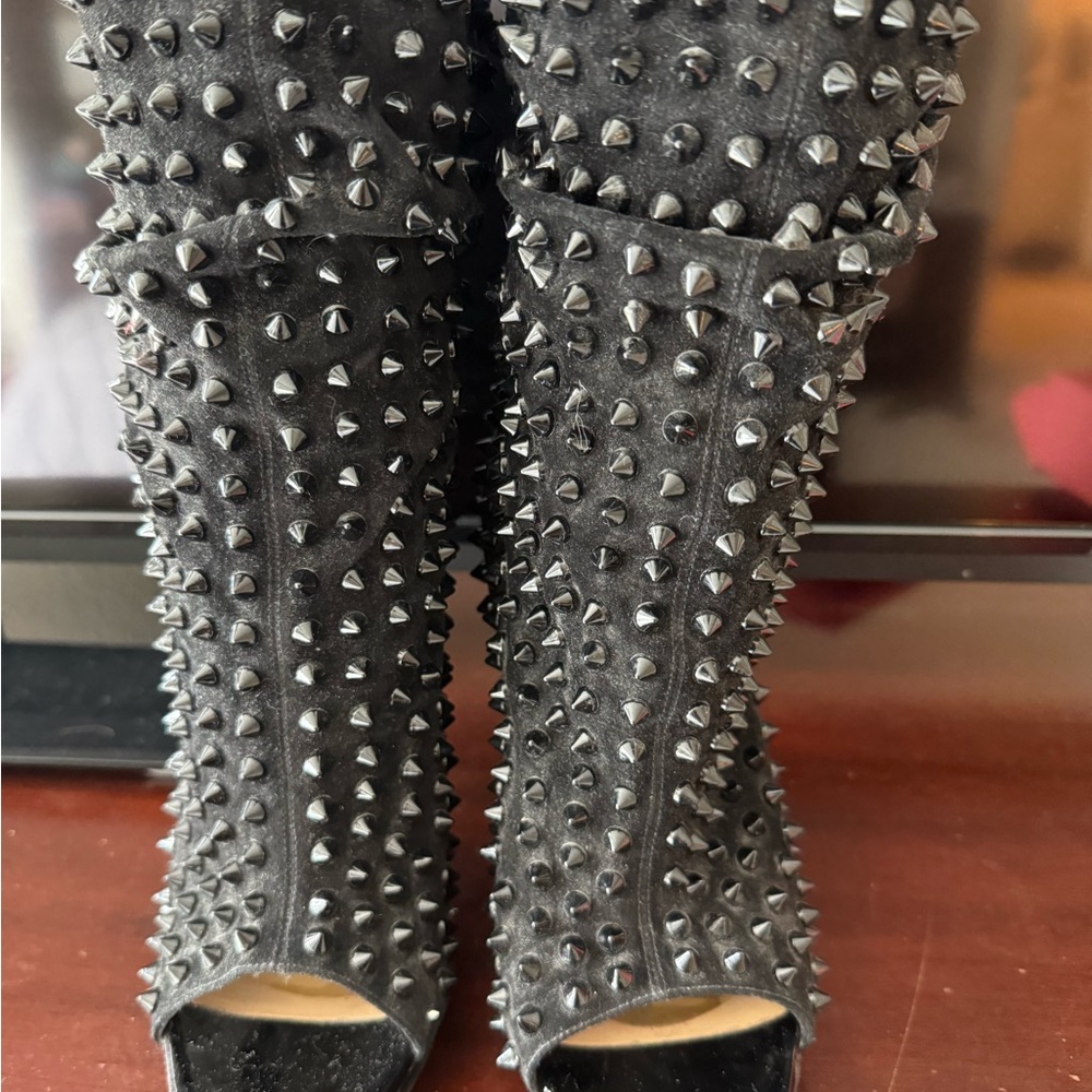 Christian Louboutin Black Studded Heeled Boots